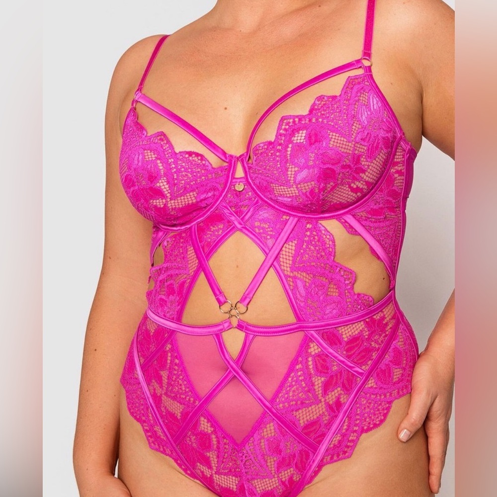 Vamp by Bras N Things - Divine Pink Bodysuit w/Lace & Satin Trim - Picture 8 of 11